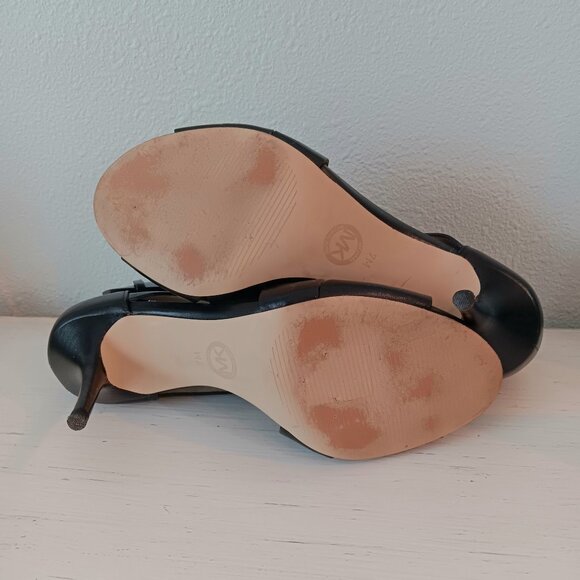 EUC 💥 MICHAEL KORS ANYA Black Peep Toe Strappy Ankle Shoes ~ Size 7 - Picture 9 of 9